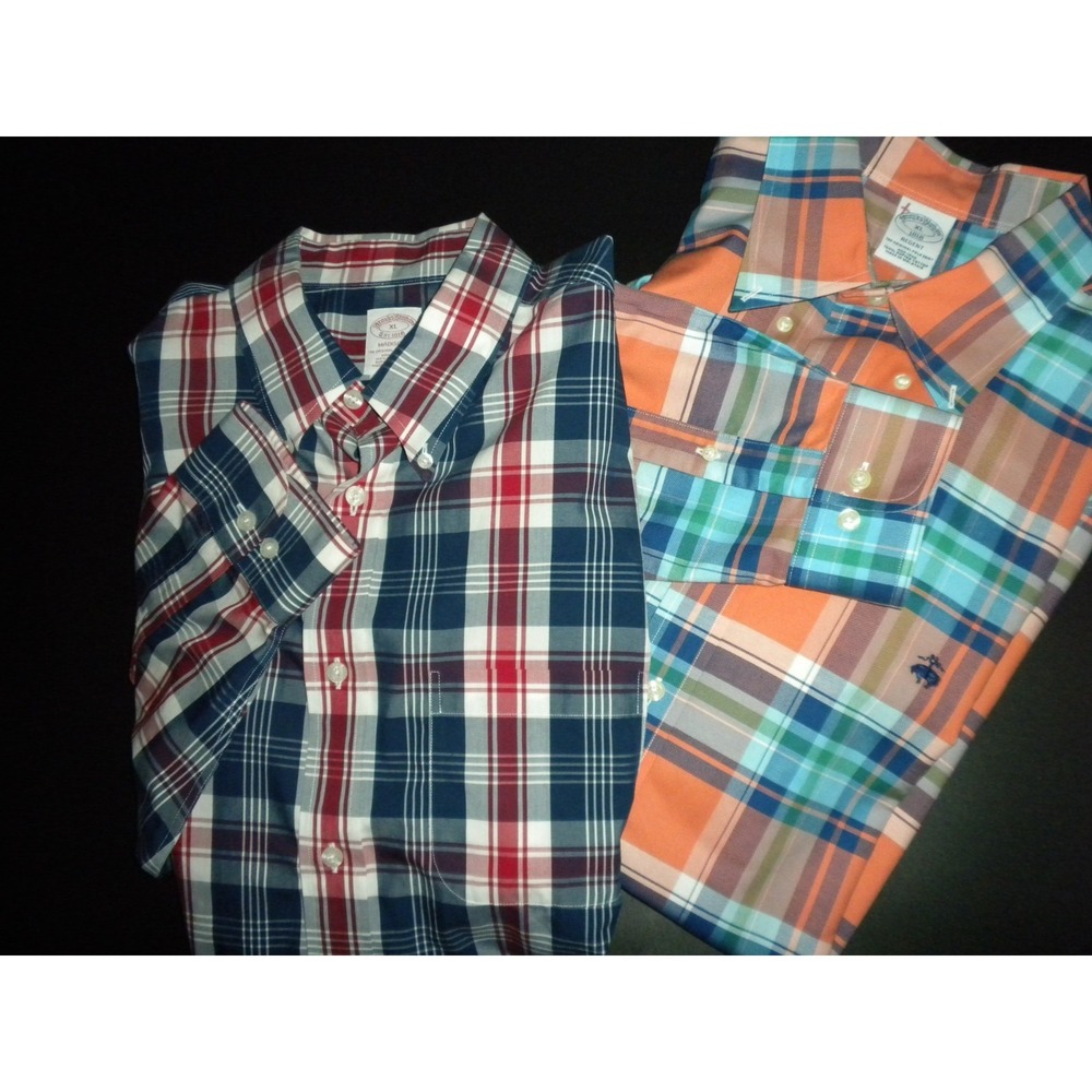 lot 2-Brooks Brothers Regent and Madison Oxford Shirt Mens XL Plaid SupimaCotton
